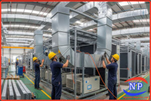 Thi công điều hòa âm trần nối ống gió cho xí nghiệp