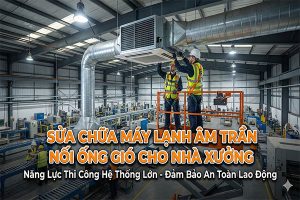 Sửa chữa máy lạnh âm trần nối ống gió cho nhà xưởng