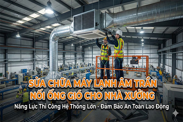 Sửa chữa máy lạnh âm trần nối ống gió cho nhà xưởng