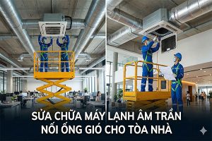 Sửa chữa máy lạnh âm trần nối ống gió cho tòa nhà